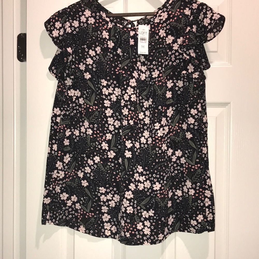 Size M Loft black and floral blouse